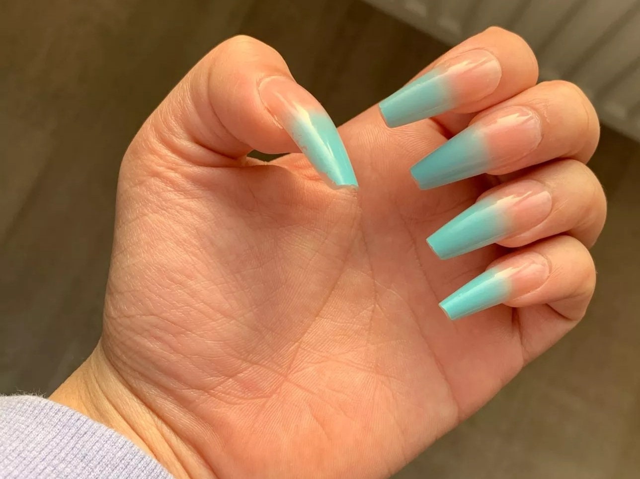 24 Blue Teal Ombre Summer Extra Long Press on nails glue on Coffin manicure