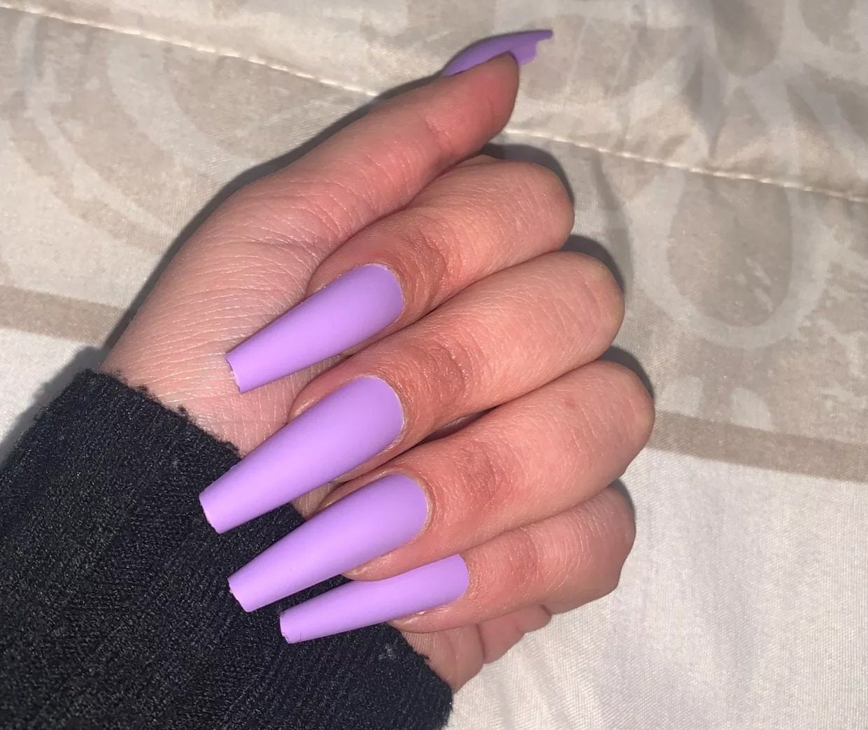 24 Matte Purple coffin Long Press on nails glue on lavender 