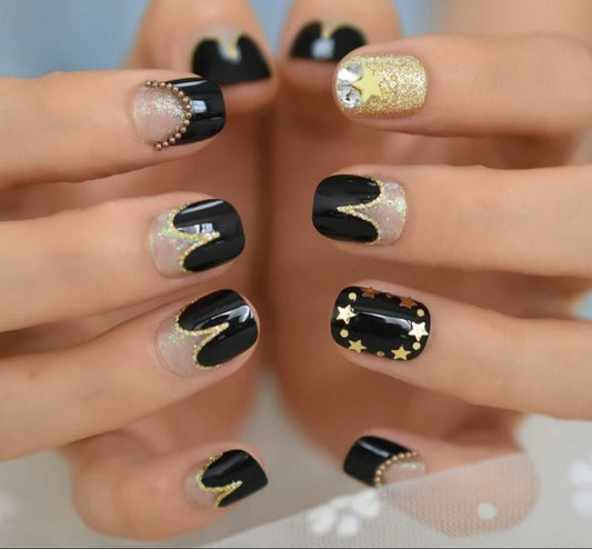 24 KIDS SIZE French Short Press On nails Glue on trendy classic elegant gold white tip natural 