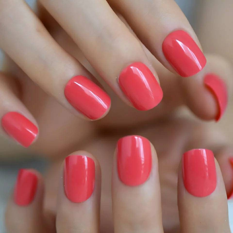 24 Shiny Red Short press on nails glue on classic manicure watermelon