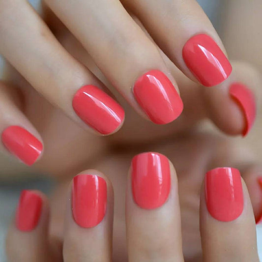 24 Shiny Red Short press on nails glue on classic manicure watermelon