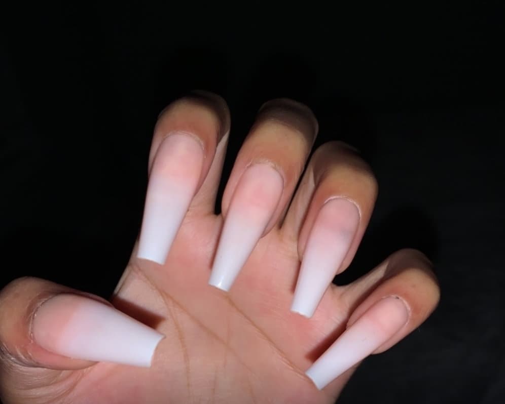24 Extra Long Pink Ombre French mani white tip coffin kiss press on  nails glue on classic manicure