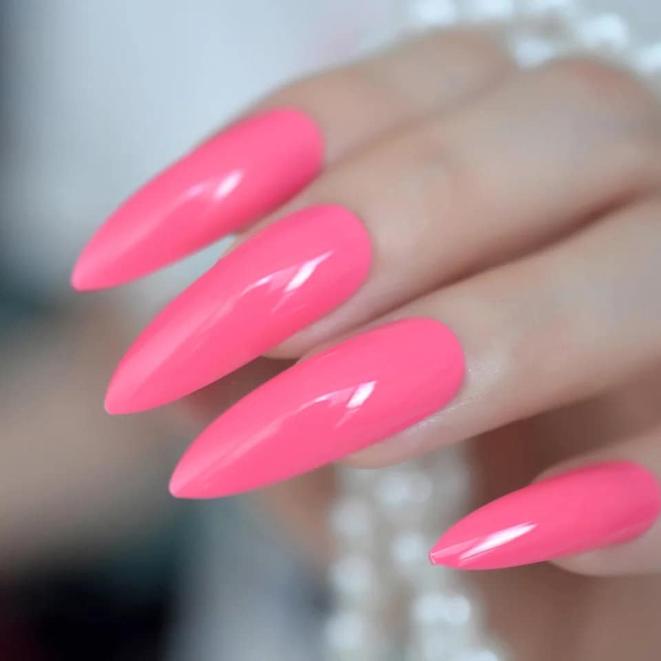 24 pcs Barbie Pink Stiletto Long Press on nails bubble gum bright hot pink girly 80s rave