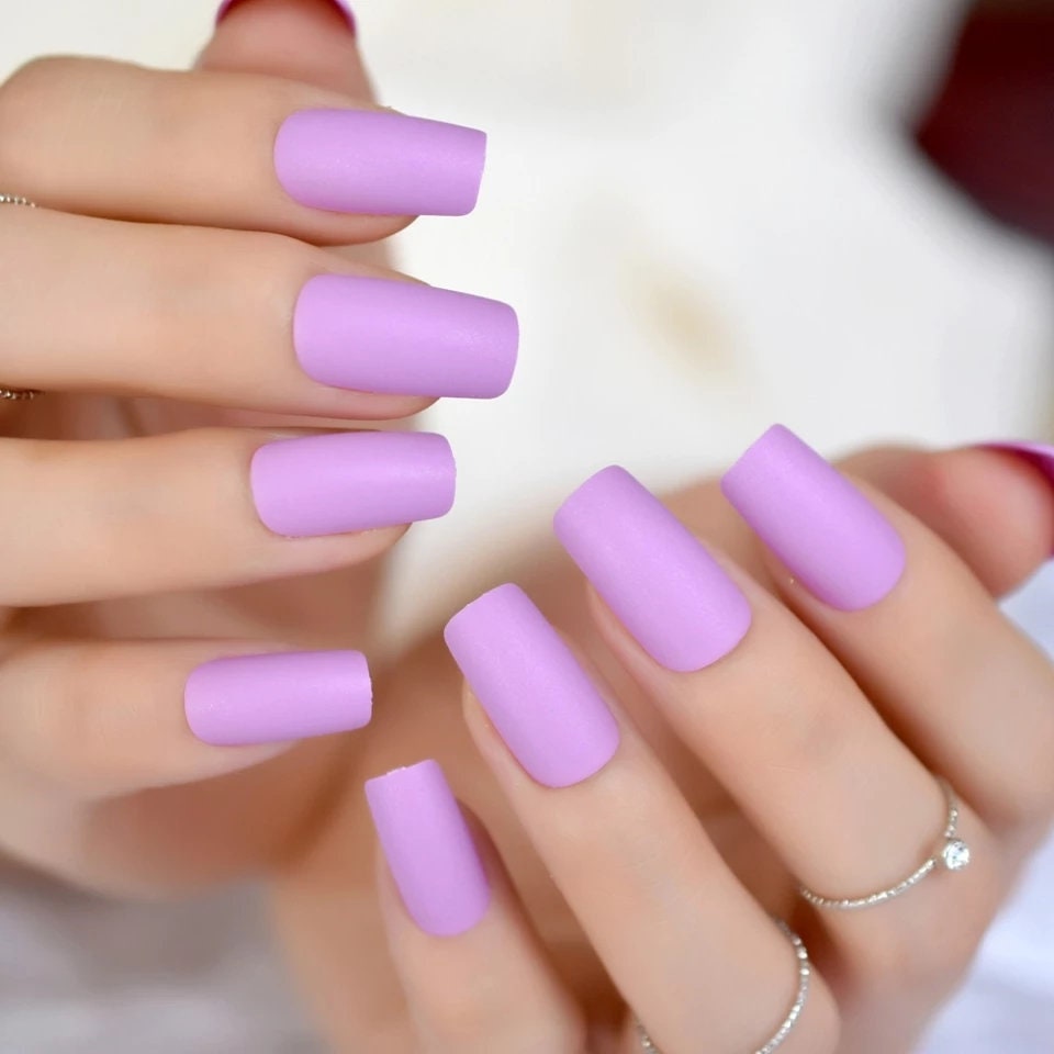 24 Lilac Square Matte Press On Nails Medium Glue on lavender light purple