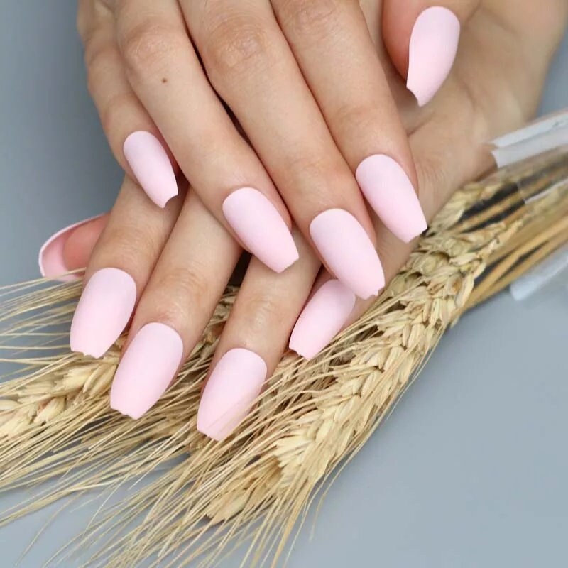 24 Matte Light Pink Press On Nails Coffin Medium Glue on Pale pastel