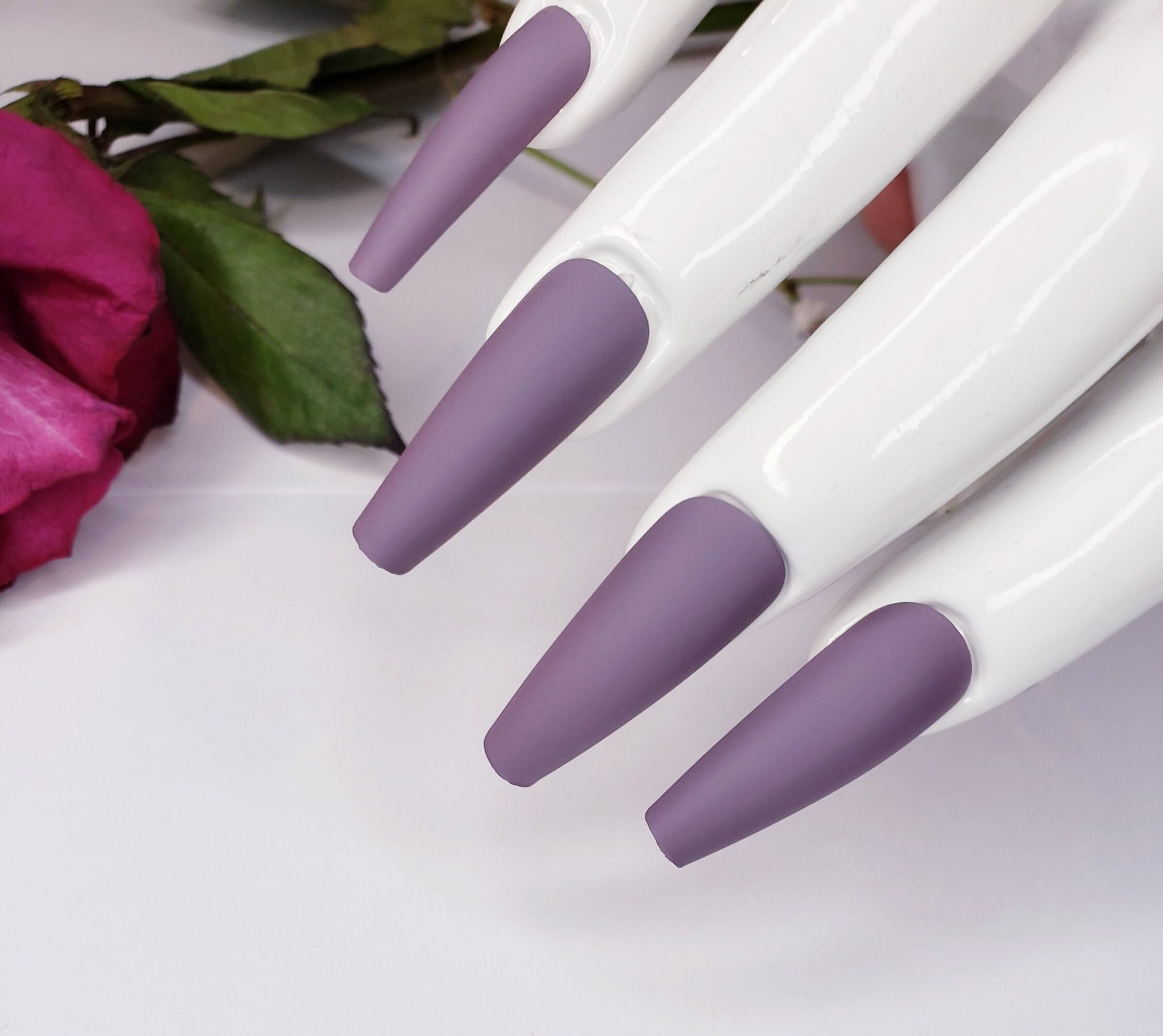 24 Matte Dark Purple Long Press on nails glue on coffin