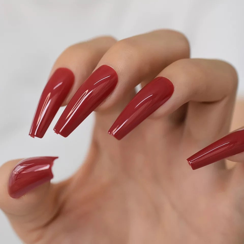 24 Vampy Extra Long Straight Coffin Red Press on nails witchy goth alt glue on Dark