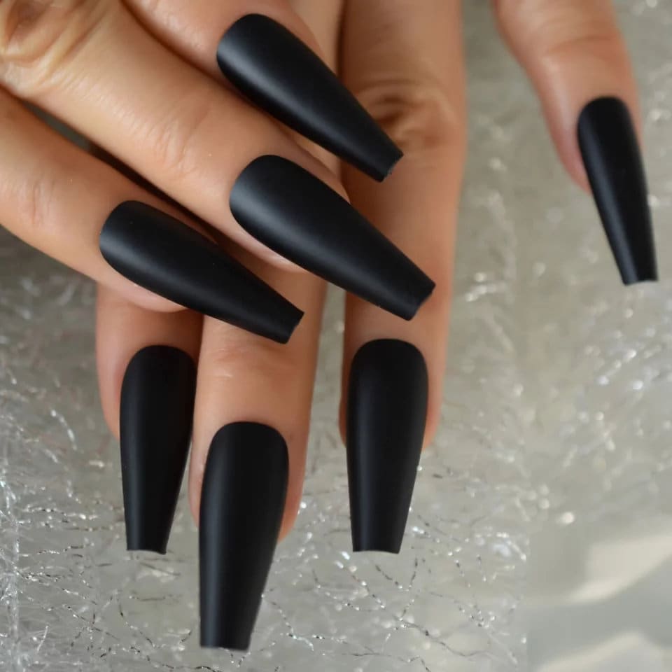 24 Vampy Straight Coffin Matte Black Long Press on nails witchy goth alt glue on Dark