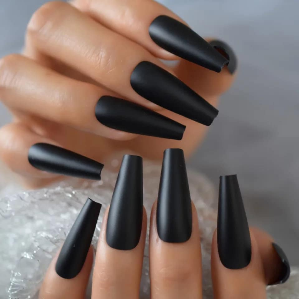24 Vampy Extra Long Straight Coffin Matte Black Press on nails witchy goth alt glue on Dark
