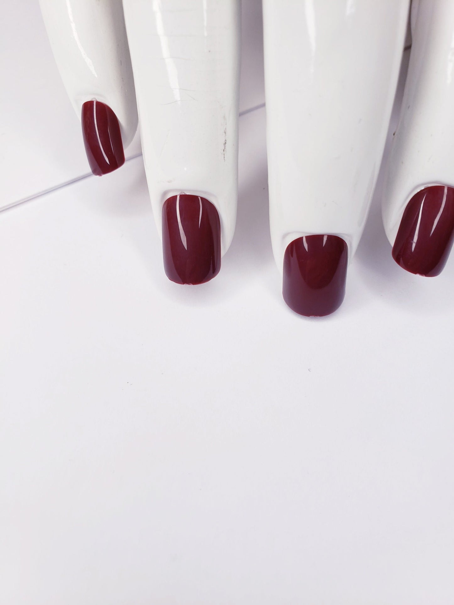 24 Short Maroon Wine Press On Nails kit glue on satin dark red blood fall