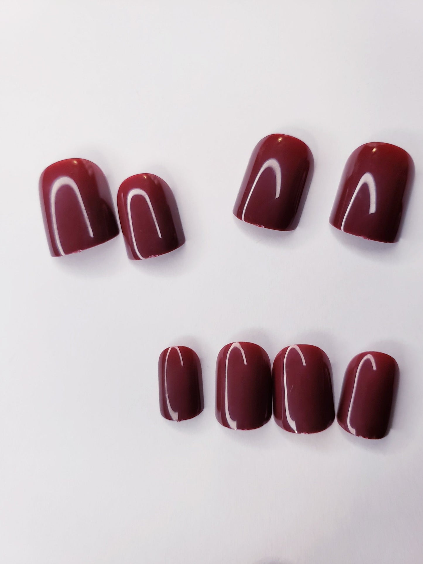 24 Maroon Wine Short Press On Nails kit glue on satin dark red blood fall