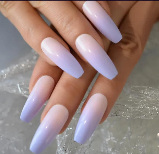 24 Pastel Pink Purple Ombre French mani coffin glue on classic Long press on Nails