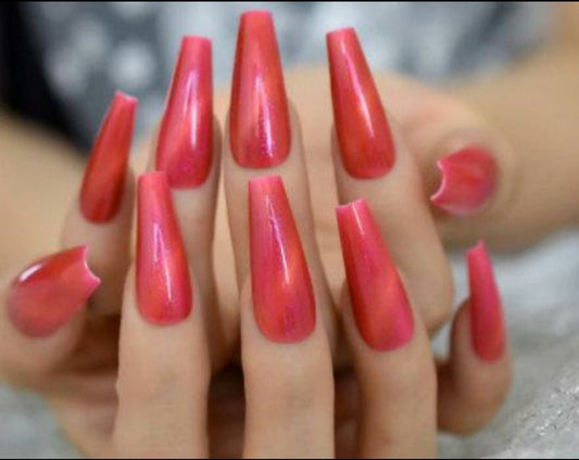 hot pink candy red galaxy gel cat eye coffin long press on nails surethings
