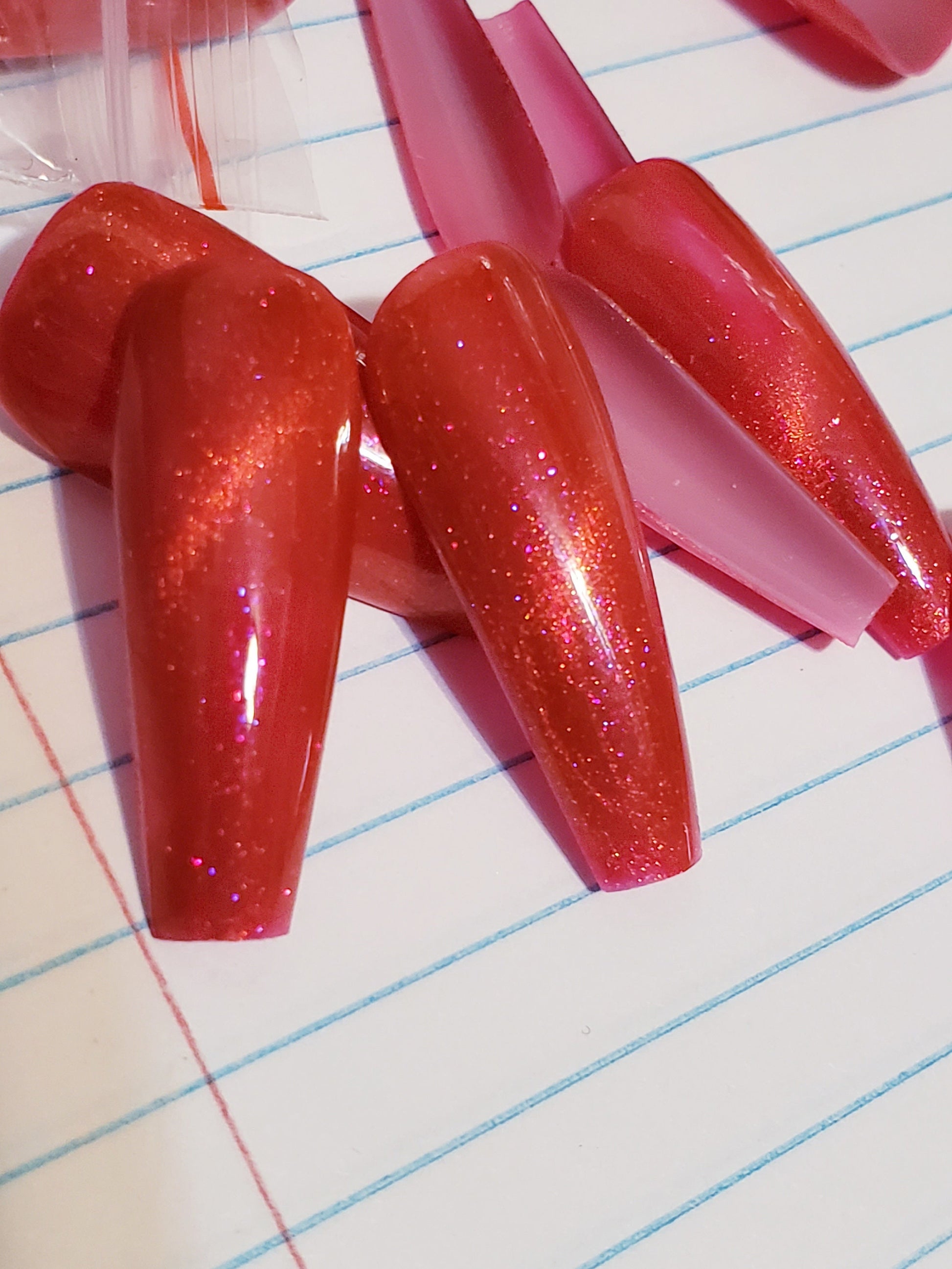 24 Hot Pink Candy Red Galaxy Gel Cat eye Coffin Acrylic Long Press on nails glue on mirror shiny
