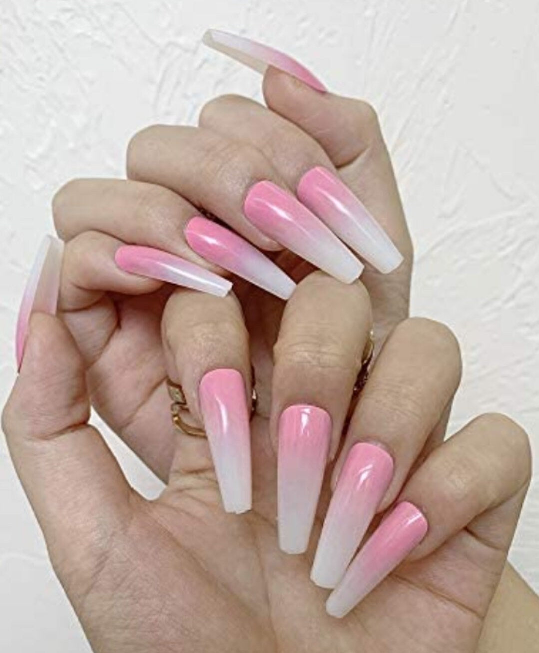 24 Pink Ombre French mani white tip coffin Long press on nails glue on classic manicure