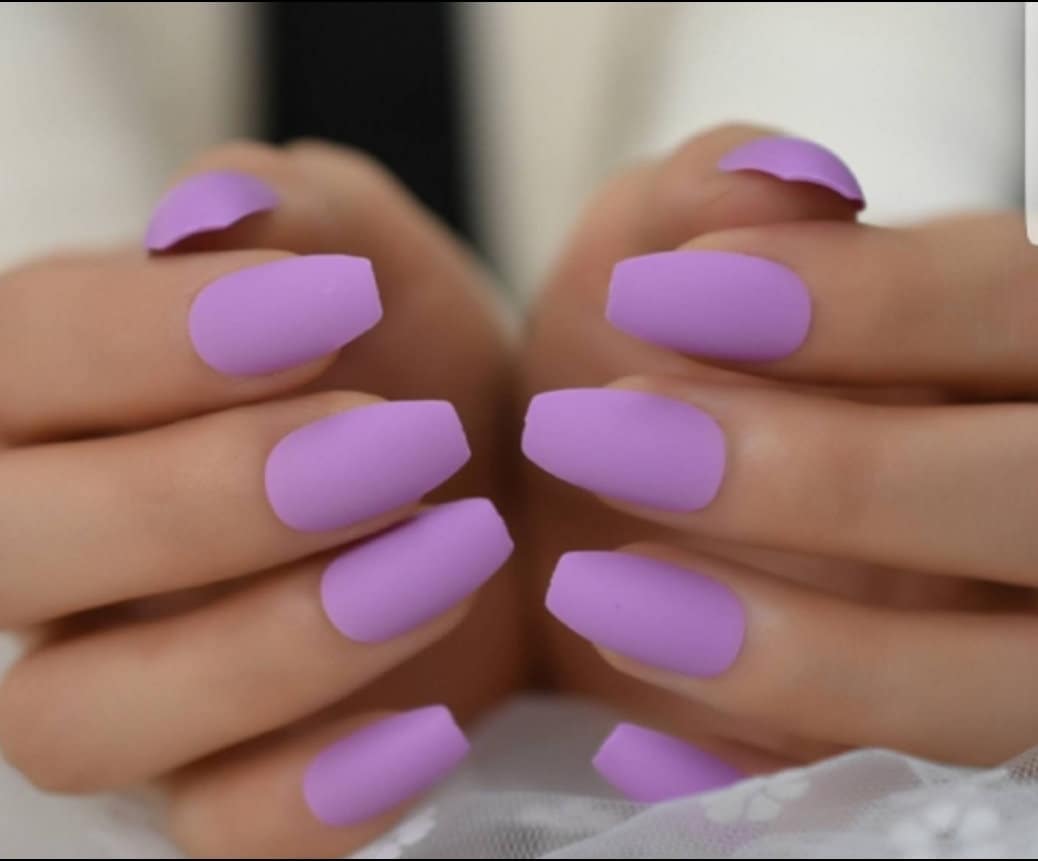 24 Lilac Purple Matte Long Press On Nails Coffin Medium Glue on lavender light 80s rave