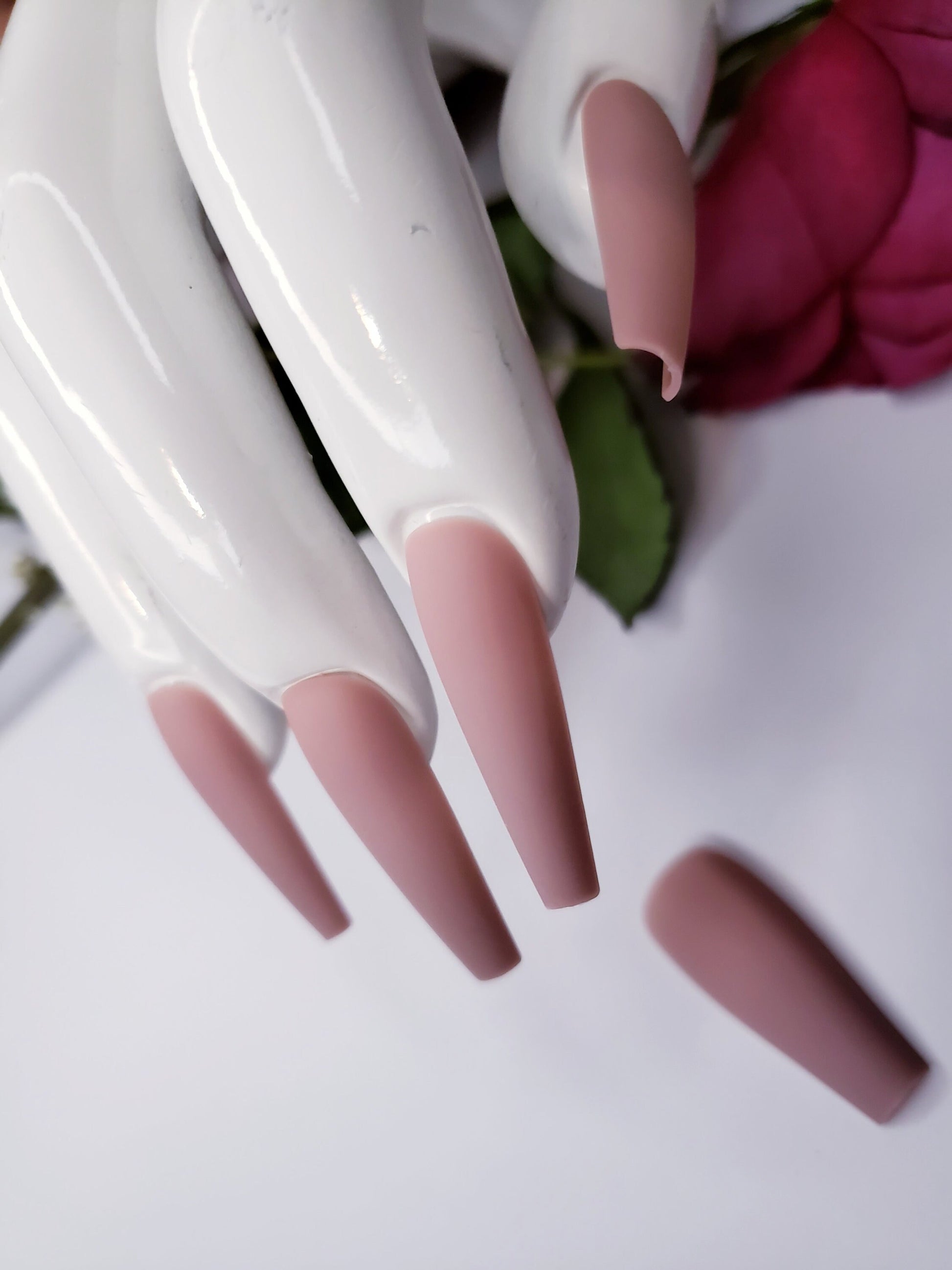 24 Soft Powder Mauve Long Press on nails glue on press on manicure dusty rose pink 