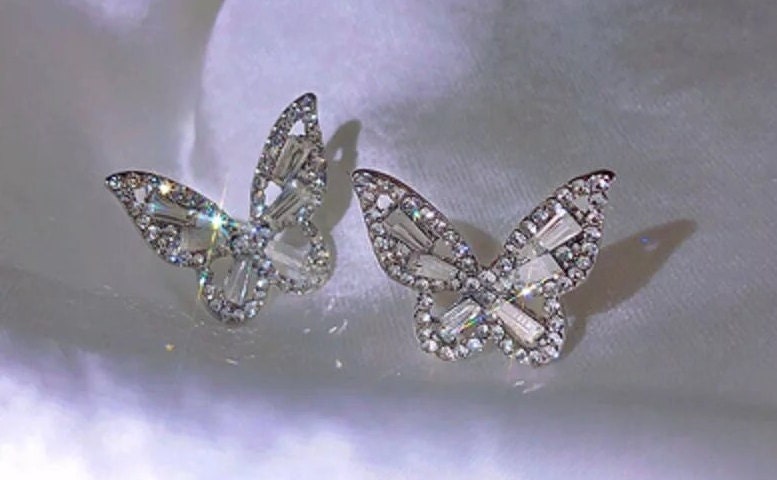 Bling Butterfly Earrings beautiful sparkly diamond gold silver Jewelry