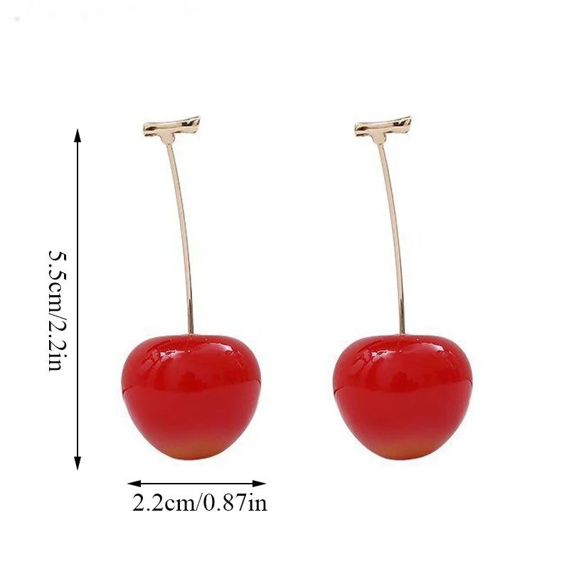Realistic Cherry Earrings Dangle Drop Red dark wild juicy cherries fruit Jewelry