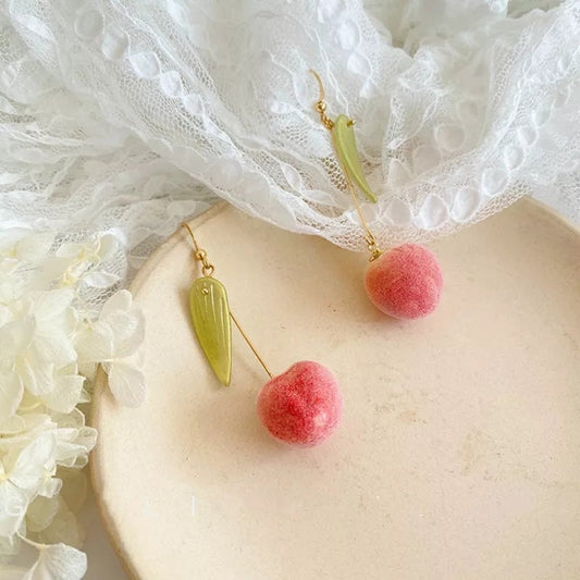 Realistic Fuzzy Peach Earrings Dangle Drop juicy fruit soft kawaii Jewelry