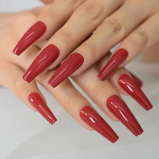 24 Vampy  Straight Coffin Red Long Press on nails witchy goth alt glue on Dark