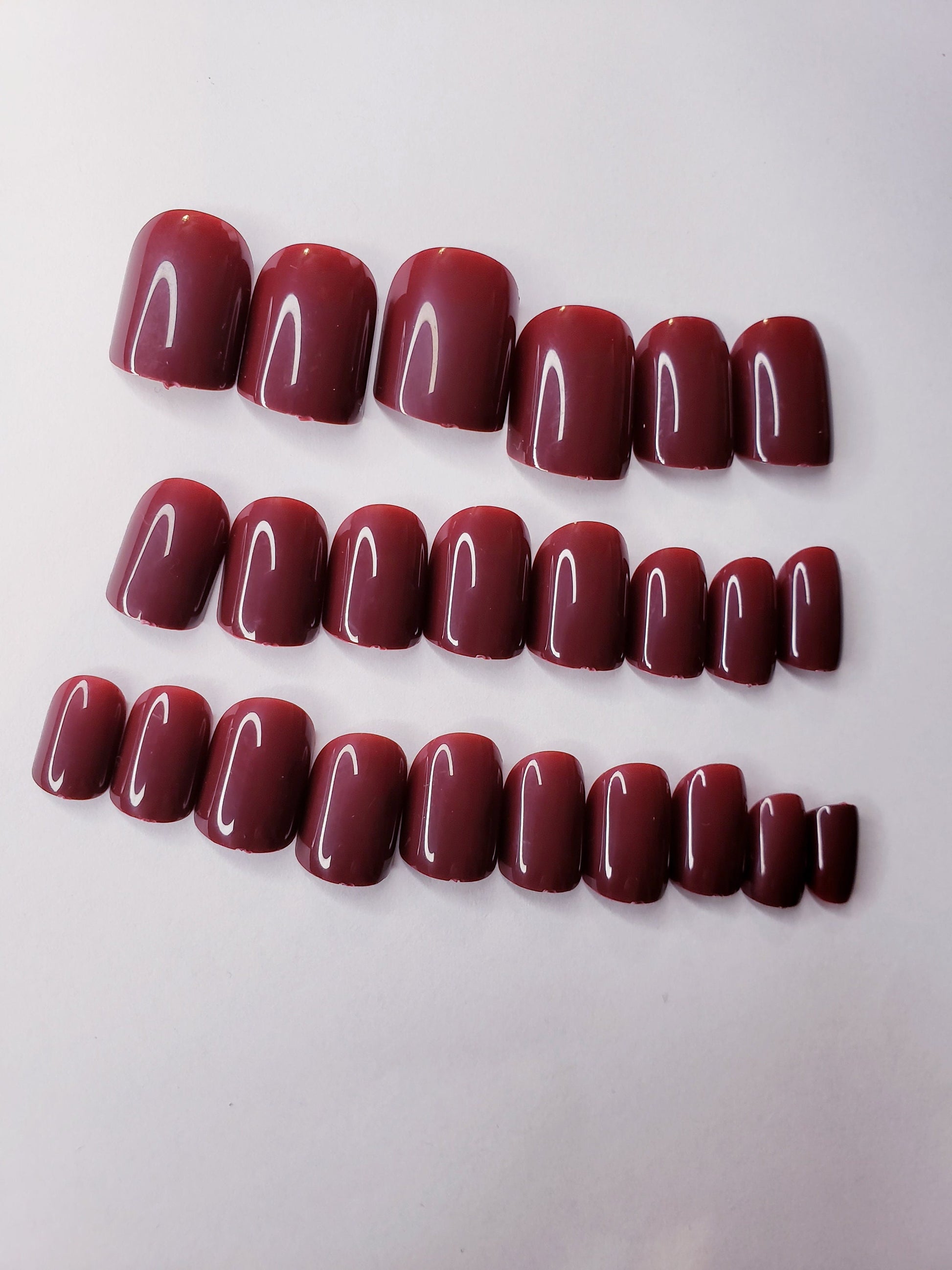 24 Maroon Wine Short Press On Nails kit glue on satin dark red blood fall