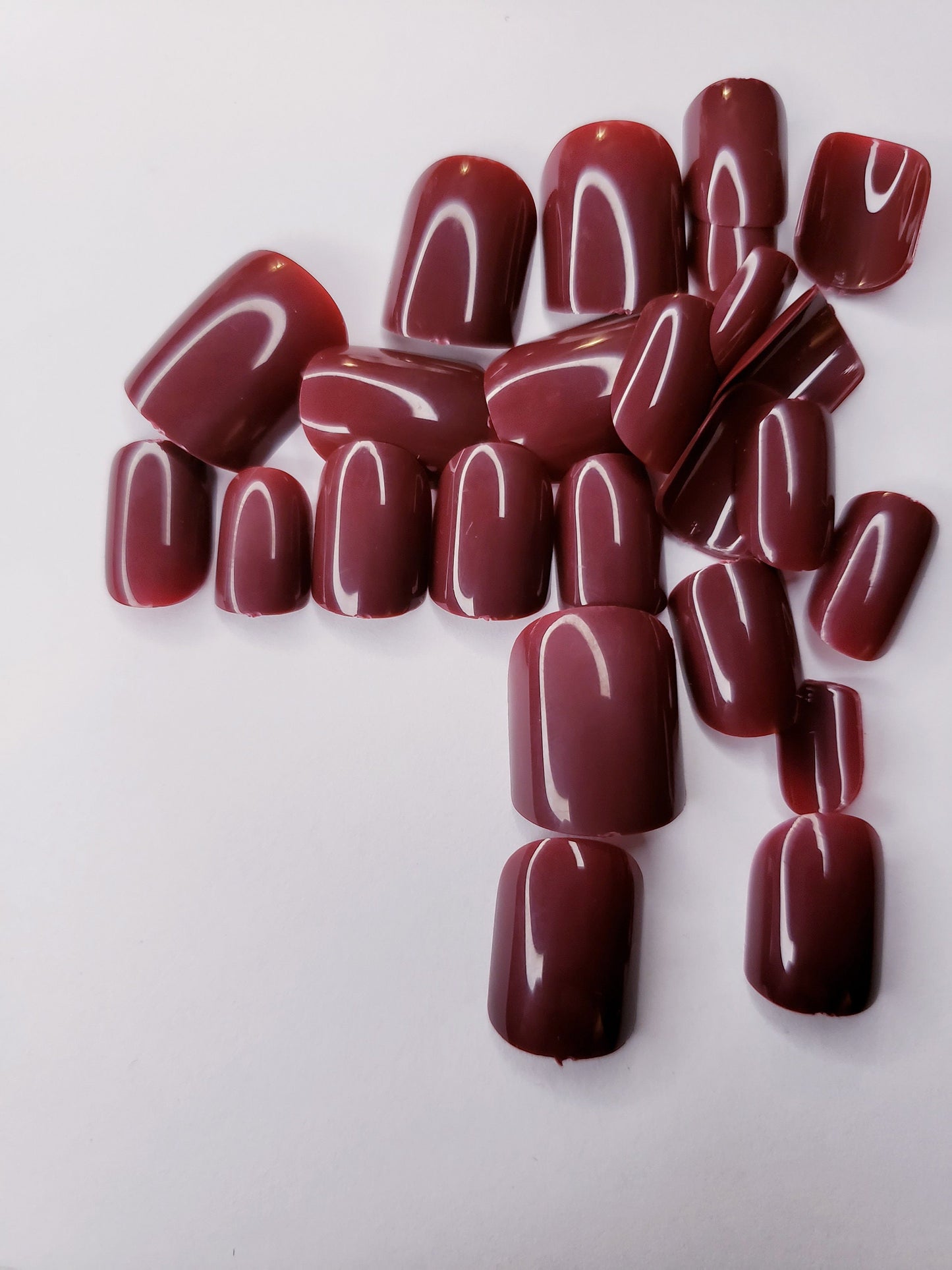 24 Short Maroon Wine Press On Nails kit glue on satin dark red blood fall