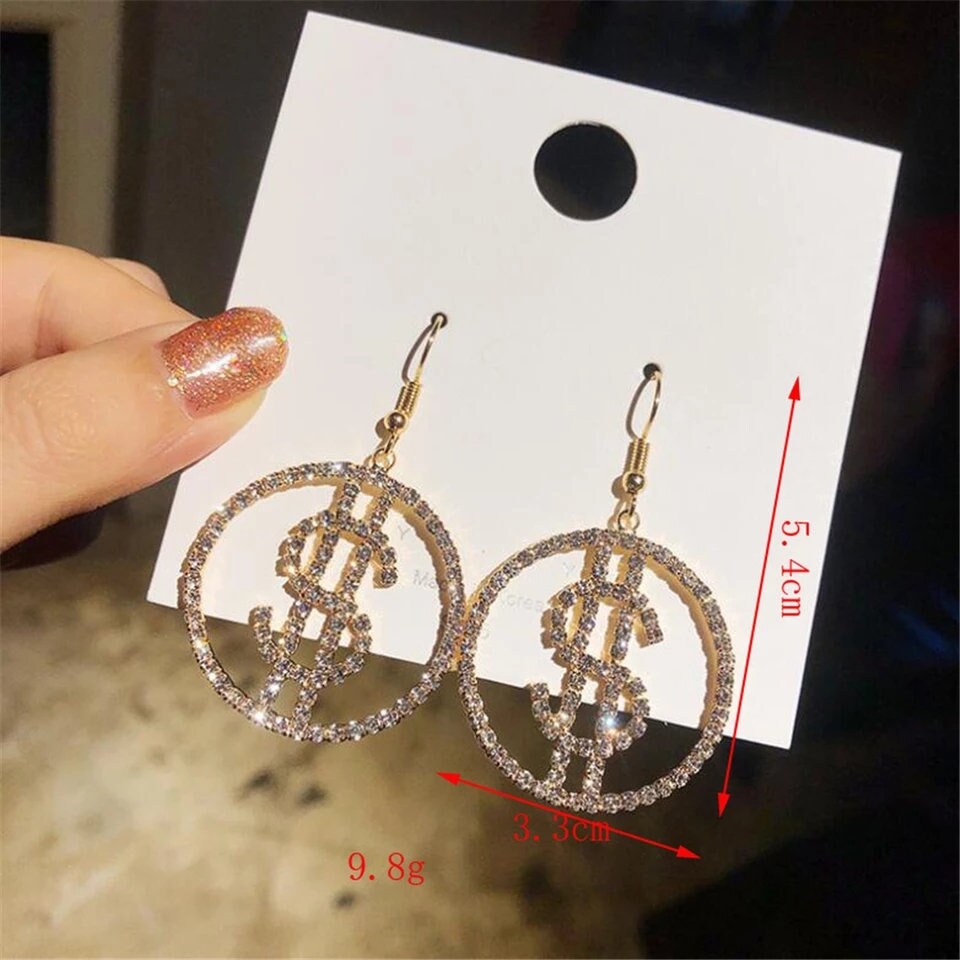 Bling Money Earrings Dollar Signs beautiful sparkly diamond gold silver Jewelry