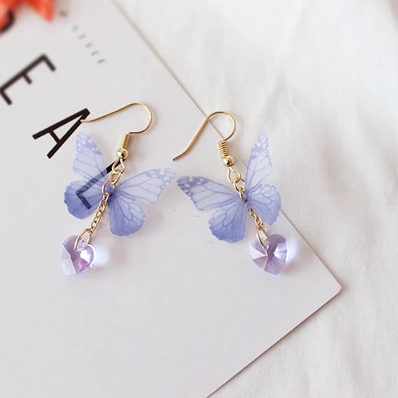 Realistic Butterfly Earrings Delicate Dangle Drop detail light beautiful Jewelry