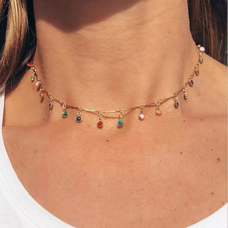 Classic elegant multicolor Choker silver or gold charms chain clavicle everyday necklace