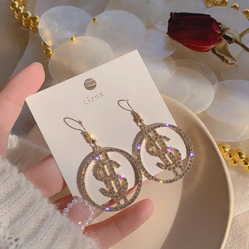 Bling Money Earrings Dollar Signs beautiful sparkly diamond gold silver Jewelry