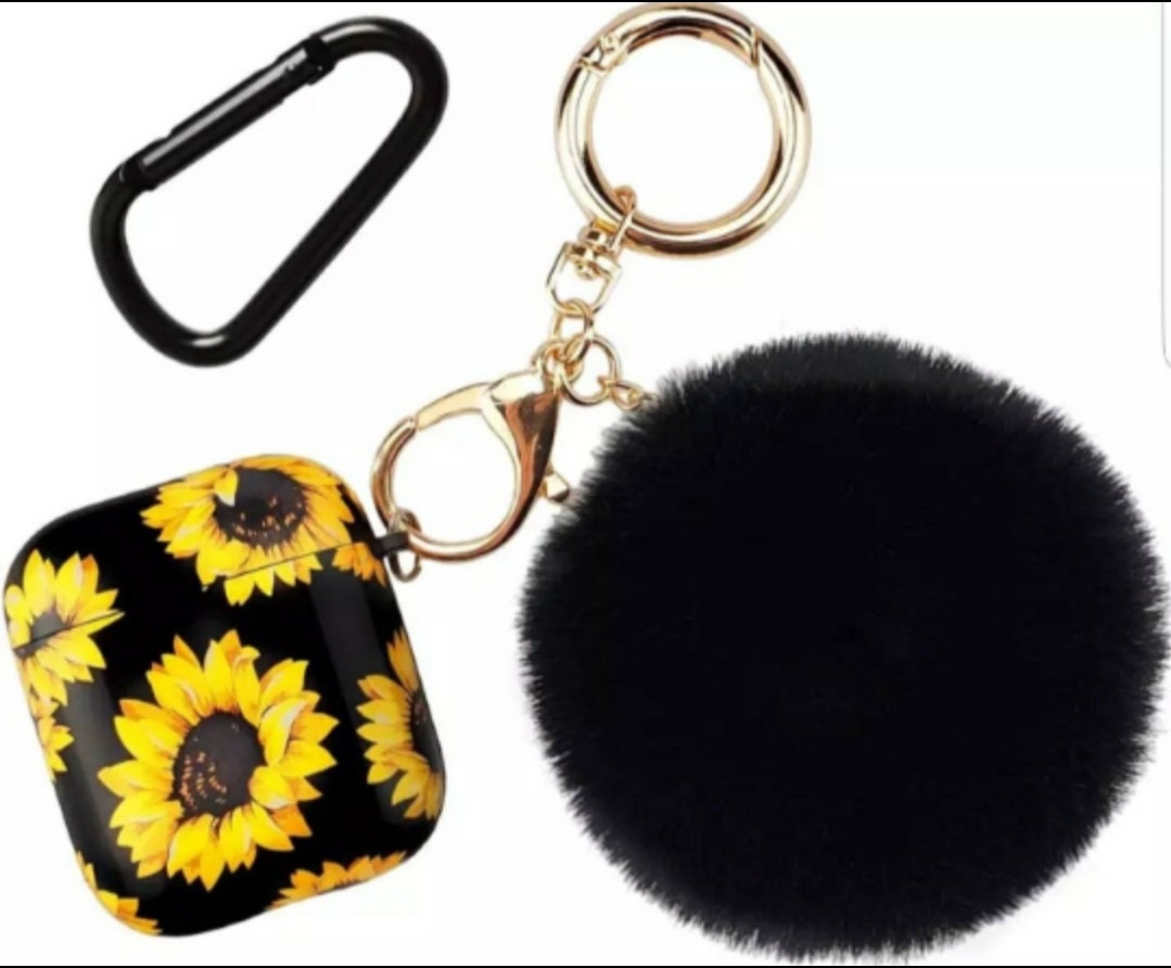 Sunflower Black Pom Pom Keychain Airpod Case 1 and 2 version