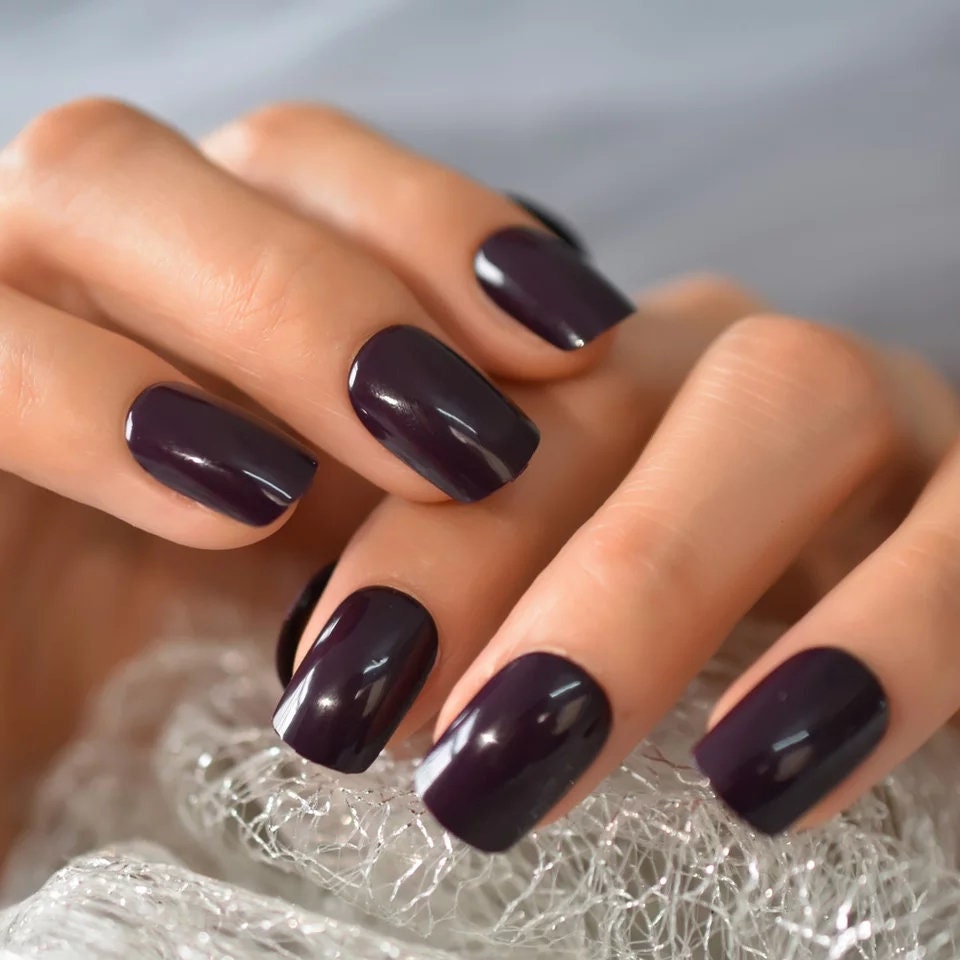 Buy Secret Lives Acrylic Press on Designer Artificial Fake Nails Extension  Matte Dark Purple Color Golden Tips 3D White Pearls 24 pcs Set with Kit  Online at Best Prices in India - JioMart.