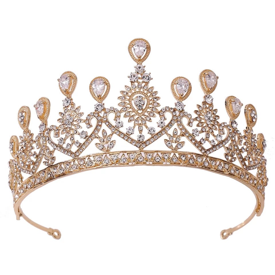 Gold Crown Tiara King Queen headress jewelry bridal Halloween cosplay Wedding pageant royalty champagne