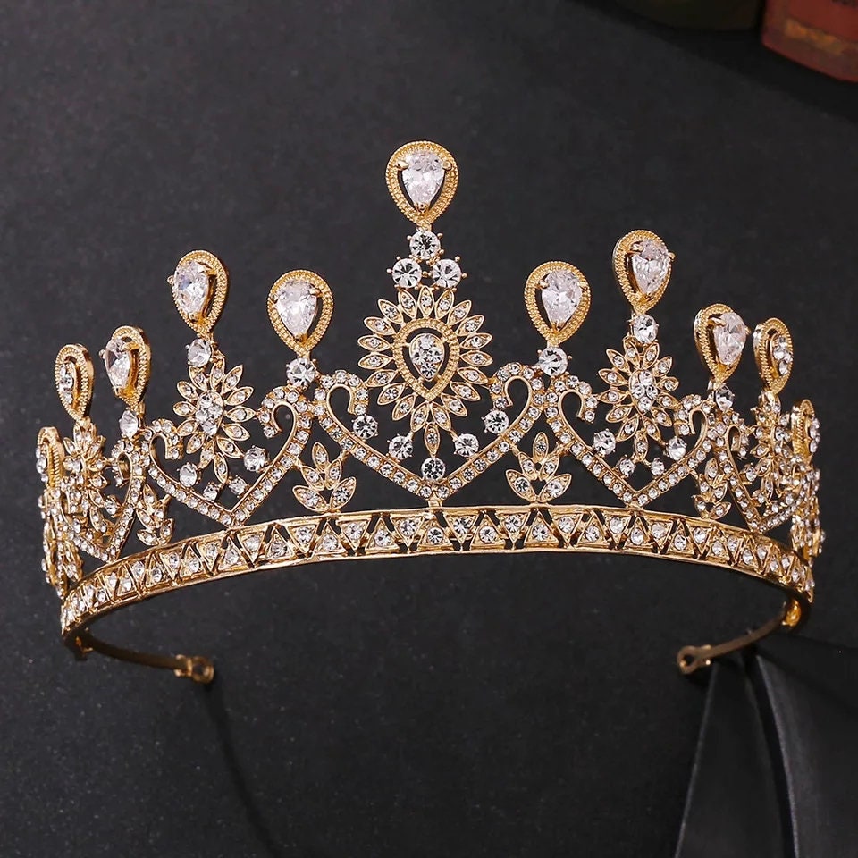 Gold Crown Tiara King Queen headress jewelry bridal Halloween cosplay Wedding pageant royalty champagne