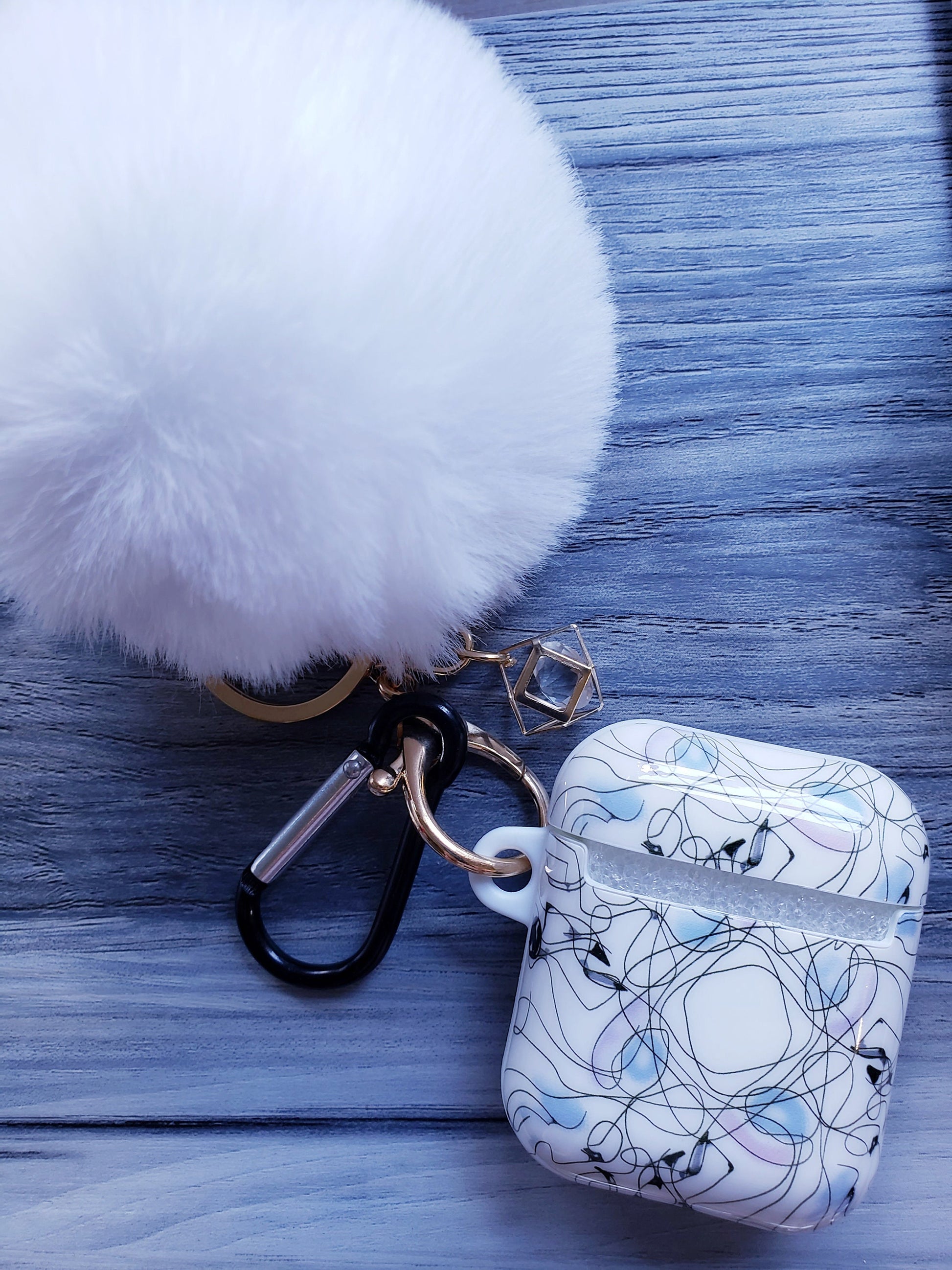 Unique Floral Pom Pom Keychain Airpod Case 1 and 2 version Kawaii Cute Pink white blue ooak protective case elegant nice