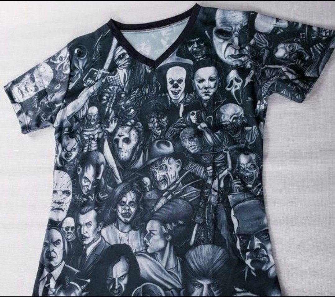 Horror Icons Shirt Collage Black Grey Jersey Limited Stock Freddy Jason Creature leather face texas chainsaw mummy shining cryptkeeper