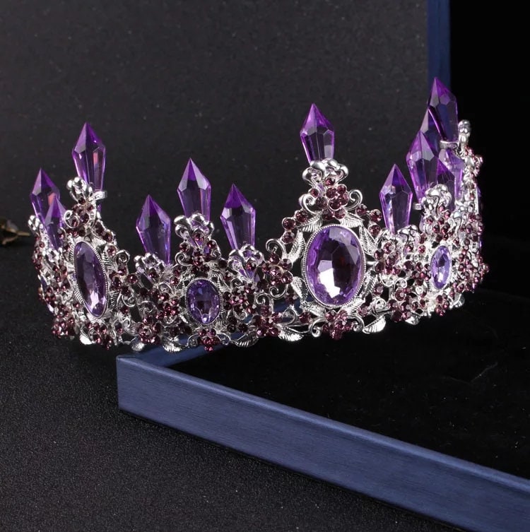 Amethyst Crystal Purple Tiara Crown Set Detailed Princess Queen headdress 