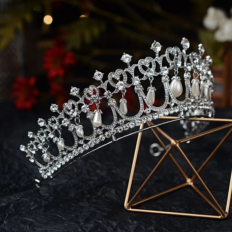 Silver Tiara Crown Detail Princess Diana Queen headress jewelry bridal Halloween cosplay diadem Wedding pageant royalty of wales