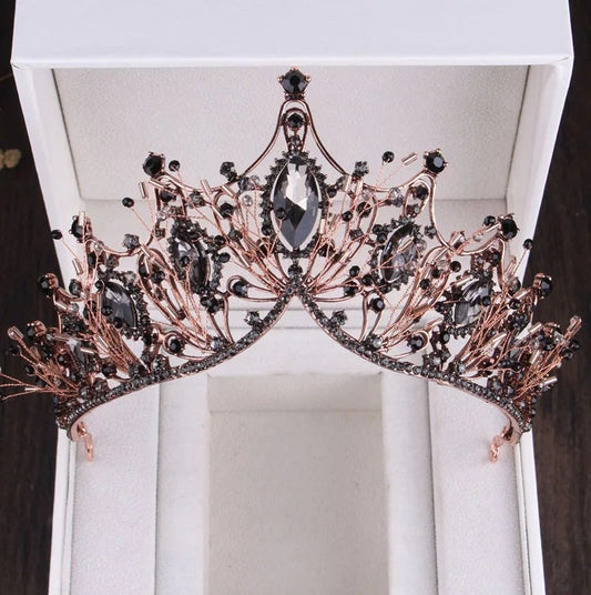 Vintage Baroque Tiara Dark Crown Goth Black Evil Queen tall diadem headress jewelry bridal Halloween cosplay Wedding pageant royalty