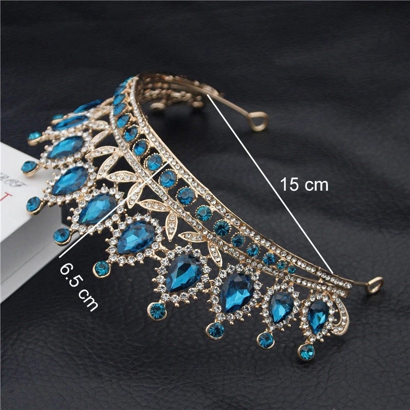 Blue sapphire Crystal Silver Tiara Crown Detail Princess Queen headress jewelry bridal Halloween cosplay diadem spike wedding pageant