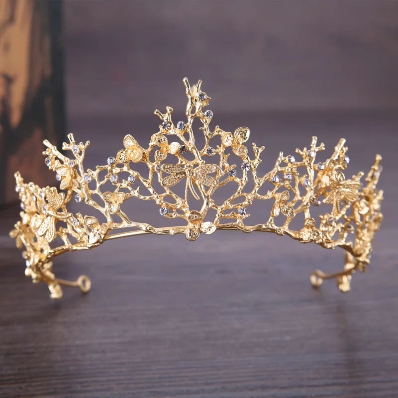 Gold Crown Tiara King Queen headress vine woodland bridal Halloween cosplay Wedding pageant royalty champagne Greek god leaf vine