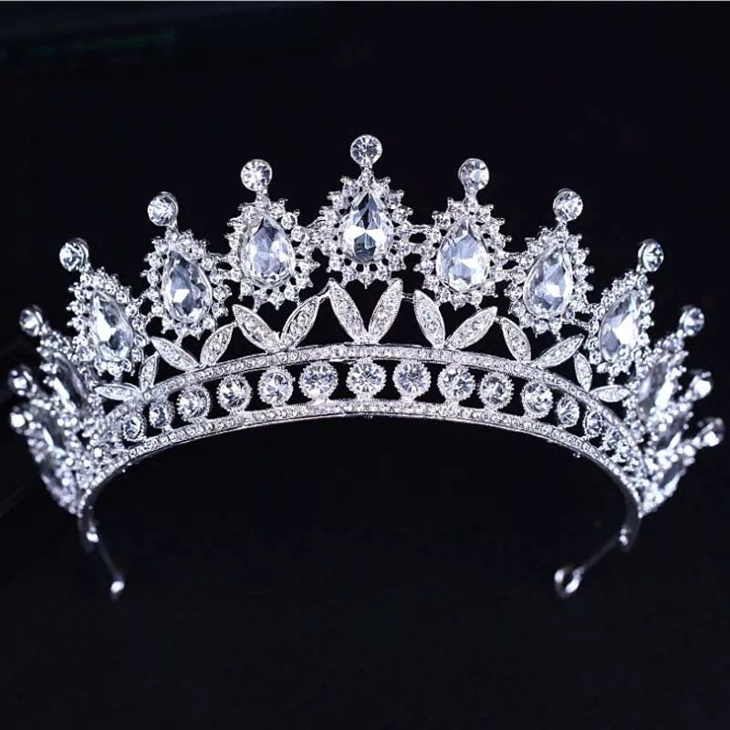 Silver Tiara Crown Detail Princess Queen headress jewelry bridal Halloween cosplay diadem point Wedding pageant royalty
