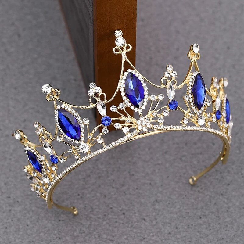 Blue sapphire Crystal Tiara Crown Detail Princess Queen headdress 