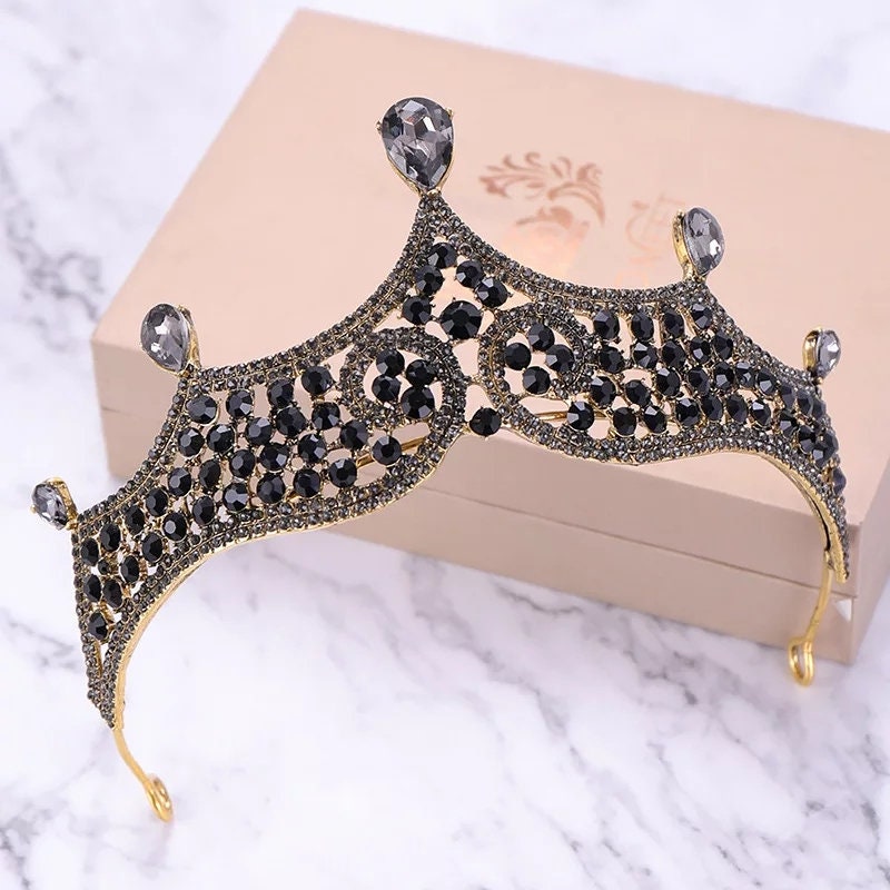 Black Vintage Baroque Tiara Dark Crown Goth no box Evil Queen smaller demure headress jewelry bridal Halloween cosplay