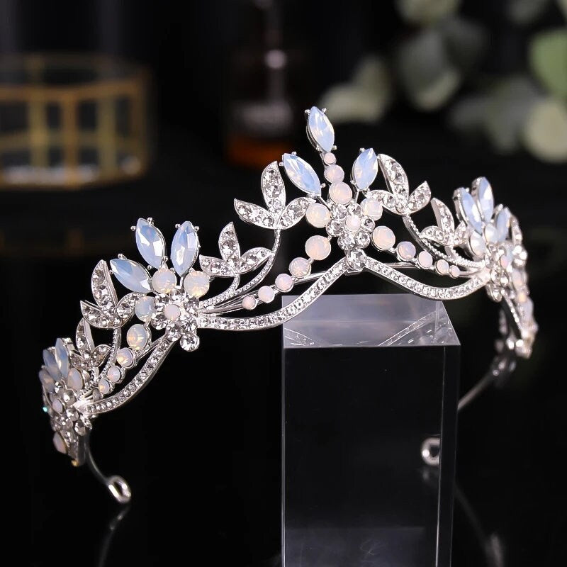 Pastel silver Tiara Crown Detail Princess Queen headress jewelry bridal cosplay diadem Wedding pageant royalty metal crystal