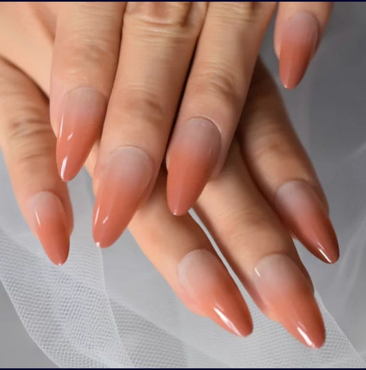 24 Ombre Burnt Peach Long Press On Nails nude Stiletto Almond French tip glue on natural nude orange fall winter