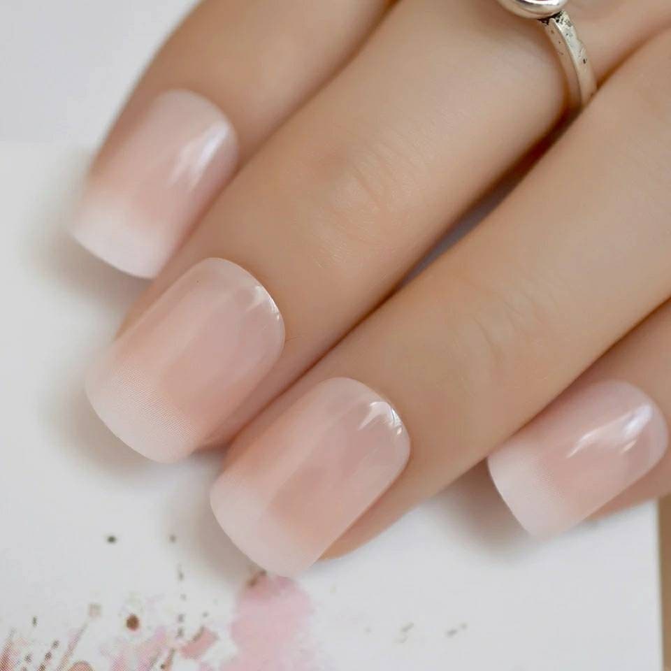 24 Ombre French Mani Short Press on nails kit glue on nude natural