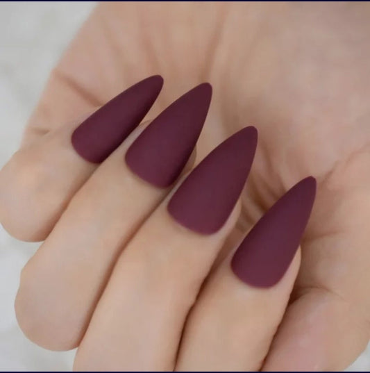 24 Matte Maroon Stiletto Long Press on nails witchy goth alt pointed glue on Dark Red