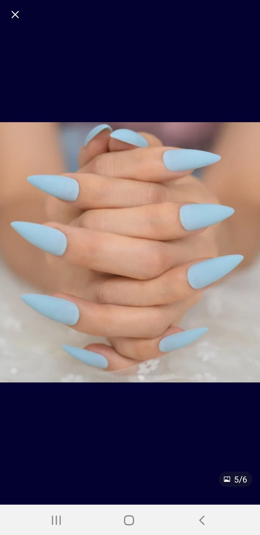 24 Matte Pastel Denim Blue Press on nails kit glue on Long stiletto pointed kawaii powder light pale